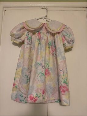 Classic Girl’s Pastel Floral Peter Pan Collar Dress - Pink & Yellow